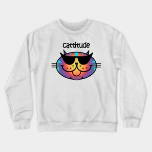 Cattitude 2 - Dark Rainbow Stripe Crewneck Sweatshirt